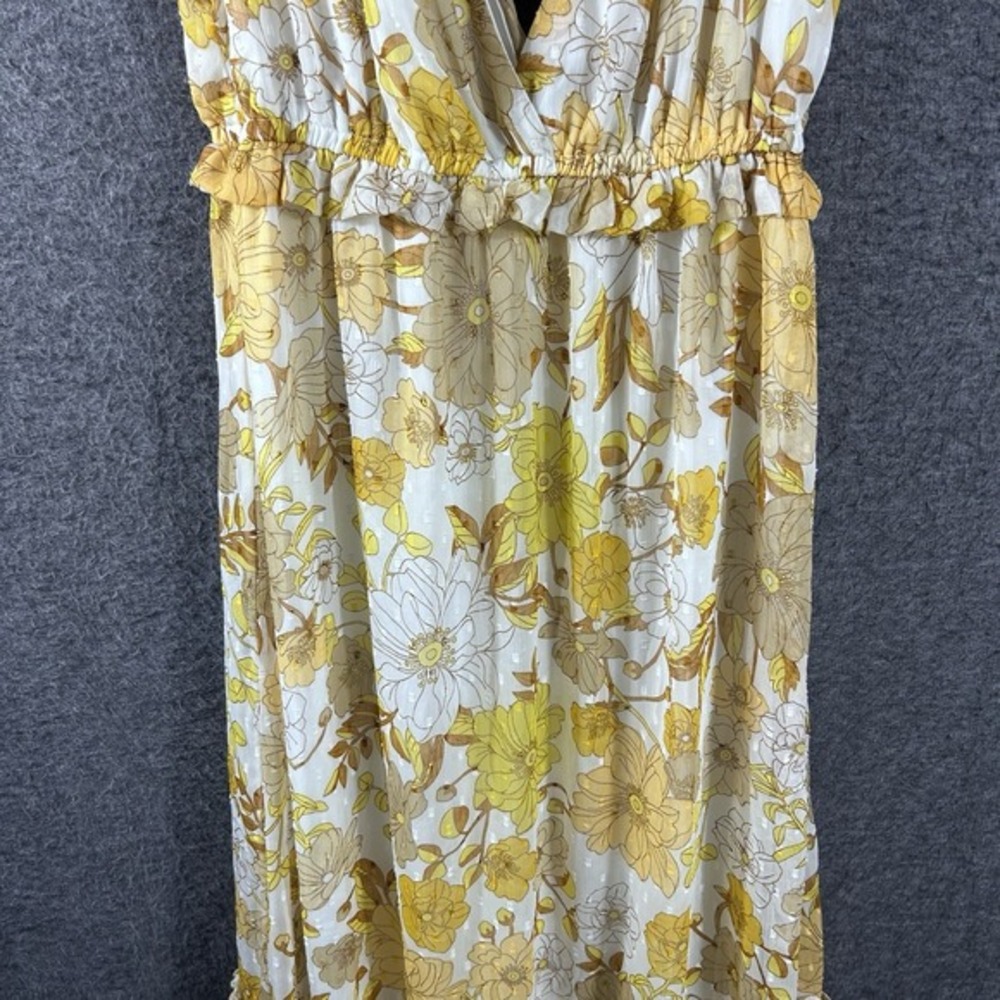 Charlotte Russe Maxi Women's Sundress Size M Yellow Floral Tiered Babydoll Lined - Picture 5 of 12